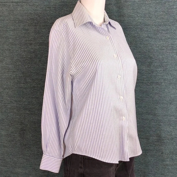 Talbot's 100% Cotton Wrinkle Resistant Blue & White Striped Blouse Vintage 90s - Picture 5 of 9